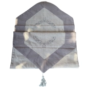 Chemin de table Gris Chic, couleur gris clair et bordures foncé, en coton & lin - 45x150 cm