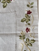 Carré de table - avec 4 serviettes assorties, couleur lin et broderie florale - 85x85cm