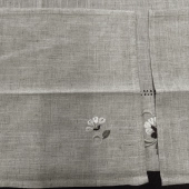 Carré de table - avec 4 serviettes assorties, couleur lin et broderie florale - 85x85cm