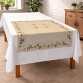 Carré de table - avec 4 serviettes assorties, couleur lin et broderie florale - 85x85cm