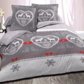 Housse de couette Winter Gris 200x200 cm + 2 taies 65x65 cm - 100 % coton, style chalet montagn, douceur et résistance