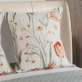 Couvre lit imprimé tulipes rouges 220x240 cm - Boutis printanier pour lit double + taies assorties