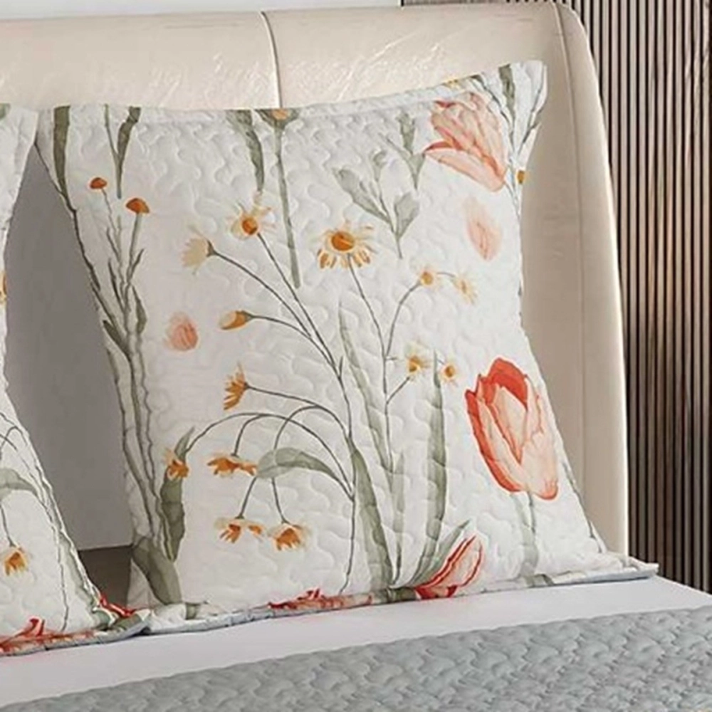 Couvre lit imprimé tulipes rouges 220x240 cm - Boutis printanier pour lit double + taies assorties