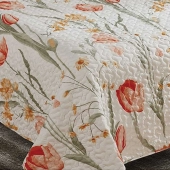 Couvre lit imprimé tulipes rouges 220x240 cm - Boutis printanier pour lit double + taies assorties