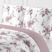 Couvre Lit Boutis Flora, printanier Rose et Blanc 220x240 cm + 2 Taies Assorties pour Lit Double 140x190 cm