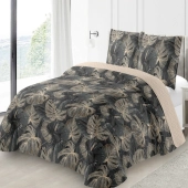 Couvre lit imprimé ginko vert 220x240 cm - Boutis floral conçu pour lit double + 2 taies