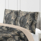 visuel zoom details taies d'oreiller assorties du couvre lit, motif ginko vert. floral, 2 taies 65x65cm