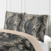 Couvre lit imprimé ginko vert 220x240 cm - Boutis floral conçu pour lit double + 2 taies