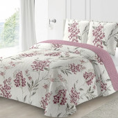 Couvre lit boutis Amaryllis 220x240 cm pour lit double motif fleurs roses fond blanc