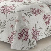 Couvre lit Amaryllis 220x240 cm + 2 taies 65x65 cm - Boutis léger imprimé fleurs rose foncé sur fond blanc