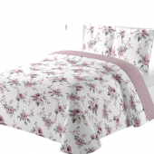 Boutis avec motifs fleurs rose 220x240cm sur fond blanc