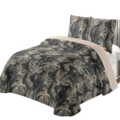Couvre lit imprimé ginko vert 220x240 cm - Boutis floral conçu pour lit double + 2 taies