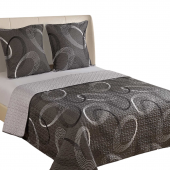 Couvre lit boutis gris anthracite 220x240 cm motifs cercles géometriques sur fond blanc