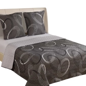 Couvre lit boutis Eclipse Gris 220x240 cm + 2 taies 65x65 cm - Linge de lit microfibre léger et moderne pour lit double