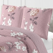 Taies d'oreiller assorties au couvre lit Bouquet floral 220x240 cm couleur blanc et rose