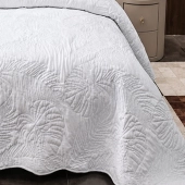 Couvre Lit Boutis Blanc Eden Matelassé - Motif Feuille Tropicale 230x250cm  Jeté de Lit matelassé + 2 taies d'oreillers 65x65