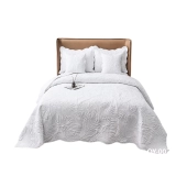 Couvre Lit Boutis Blanc Eden Matelassé - Motif Feuille Tropicale 230x250cm  Jeté de Lit matelassé + 2 taies d'oreillers 65x65