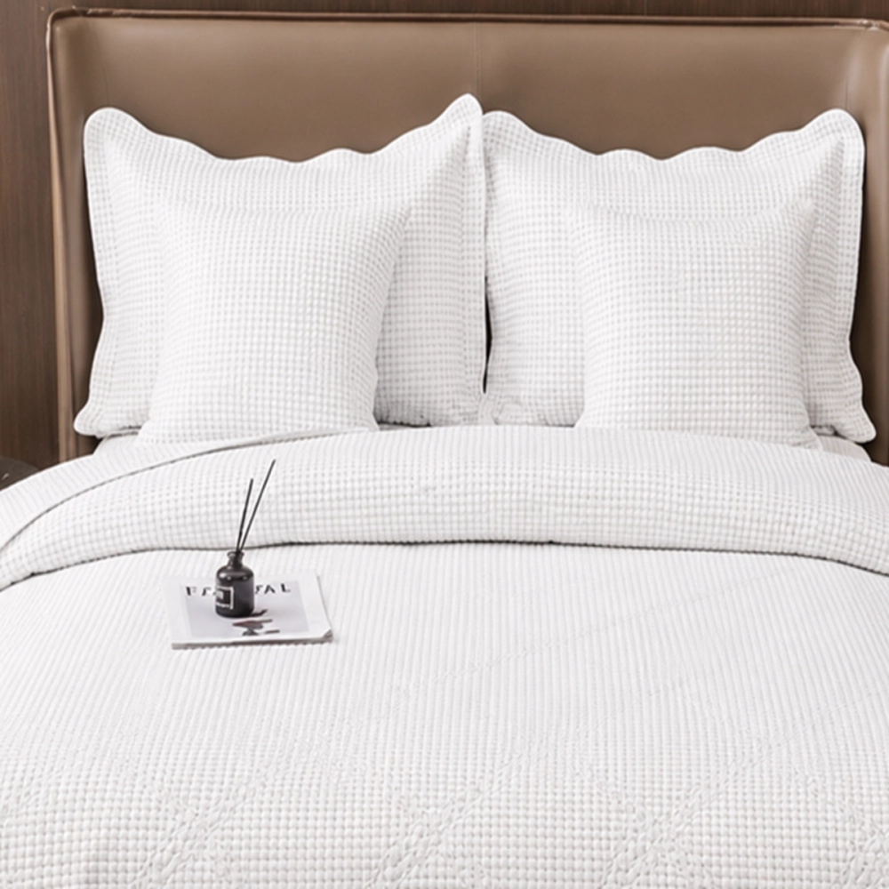 Couvre-Lit Blanc Boutis 230x250 cm - Matelassé Motif Losange Géométrique -  Gaufrée Élégant avec Taies d'Oreillers