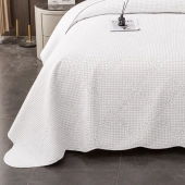 Couvre-Lit Blanc Boutis 230x250 cm - Matelassé Motif Losange Géométrique -  Gaufrée Élégant avec Taies d'Oreillers