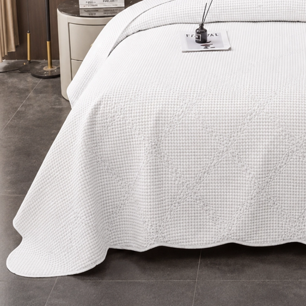 Couvre-Lit Blanc Boutis 230x250 cm - Matelassé Motif Losange Géométrique -  Gaufrée Élégant avec Taies d'Oreillers