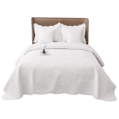 Couvre-Lit Blanc Boutis 230x250 cm - Matelassé Motif Losange Géométrique -  Gaufrée Élégant avec Taies d'Oreillers