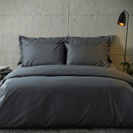Housse de Couette 240x280 unie anthracite  + 2 taies assorties