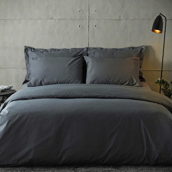 Housse de Couette 240x280 unie anthracite  + 2 taies assorties