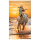 Serviette de plage Cheval blanc au galop coucher de soleil 100x180 cm - Drap de plage 100% coton, léger et absorbant