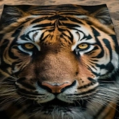 Serviette de plage Tigre sur fond noir 100x180 cm, grand format, 100% coton - Drap de Bain léger, absorbant et doux