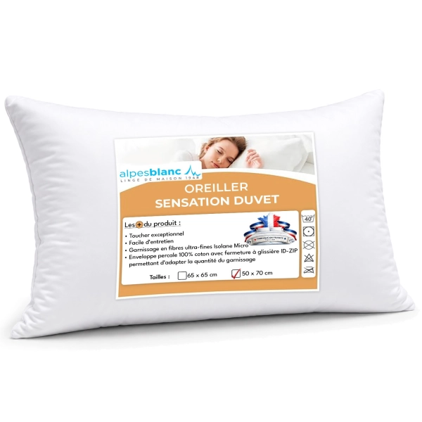Oreiller Sensation Duvet 50x70 | Alpes blanc - Spécialiste depuis 1948