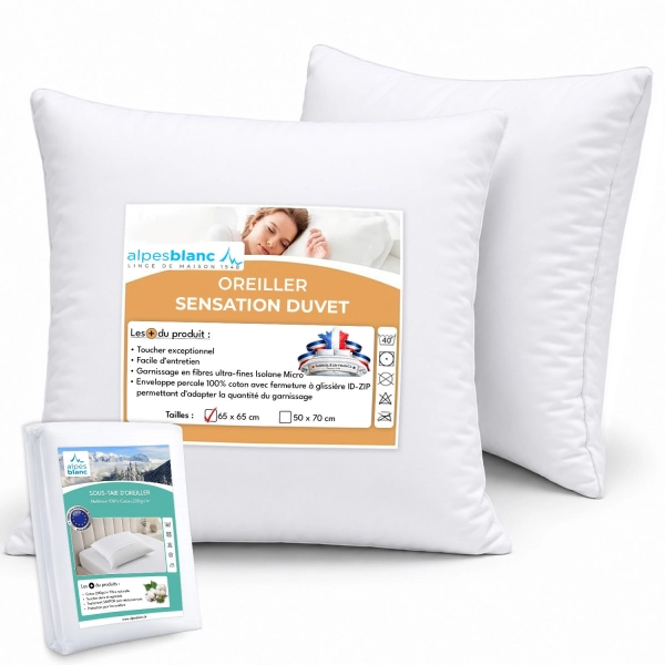 Pack Oreiller Sensation Duvet: Grand Confort- Alternative au Duvet