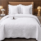 Couvre lit - Boutis Matelassé Élégance Blanc  230x250cm + taies 65x65 cm - Jeté de Lit Moderne Doux et Respirant