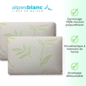 Lot de 2 Oreillers Rectangulaires à Mémoire de Forme VISCO 40x60cm – Confort Ergonomique, Soutien Cervical Optimal, Déhoussable