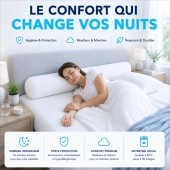 Traversin 90 cm - Anti-Acariens et Anti-Bactérien - Enveloppe 100% Coton - Lavable - Confort Moelleux - Fabrication Française