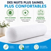 Traversin 140 cm - Anti-Acariens et Anti-Bactérien - Enveloppe 100% Coton - Lavable - Confort Moelleux - Fabrication Française