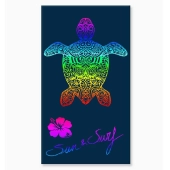 Serviette de plage Tortue multicolore sur fond bleu 140x200 cm en Coton Égyptien Jacquard – Drap de plage XXL