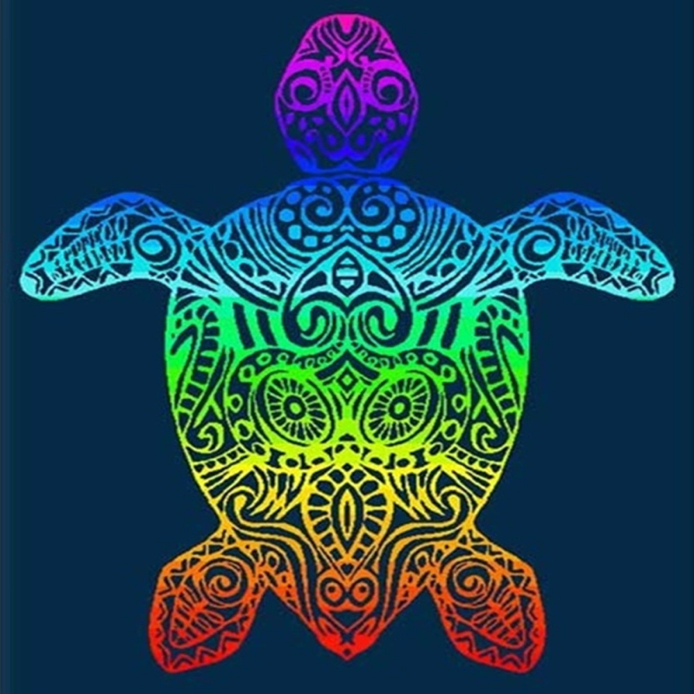 Serviette de plage Tortue multicolore sur fond bleu 140x200 cm en Coton Égyptien Jacquard – Drap de plage XXL