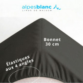 Drap housse 100% Percale de coton 80 fils/cm², élastiqué aux 4 coins, grand bonnet 30 cm, gris anthracite