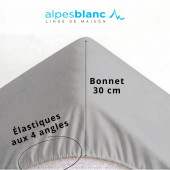 Drap housse 100% Percale de coton 80 fils/cm², élastiqué aux 4 coins, grand bonnet 30 cm, gris souris
