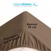 Drap housse 100% Percale de coton 80 fils/cm², élastiqué aux 4 coins, grand bonnet 30 cm, mastic