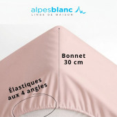 Drap housse 100% Percale de coton 80 fils/cm², élastiqué aux 4 coins, grand bonnet 30 cm, rose poudré