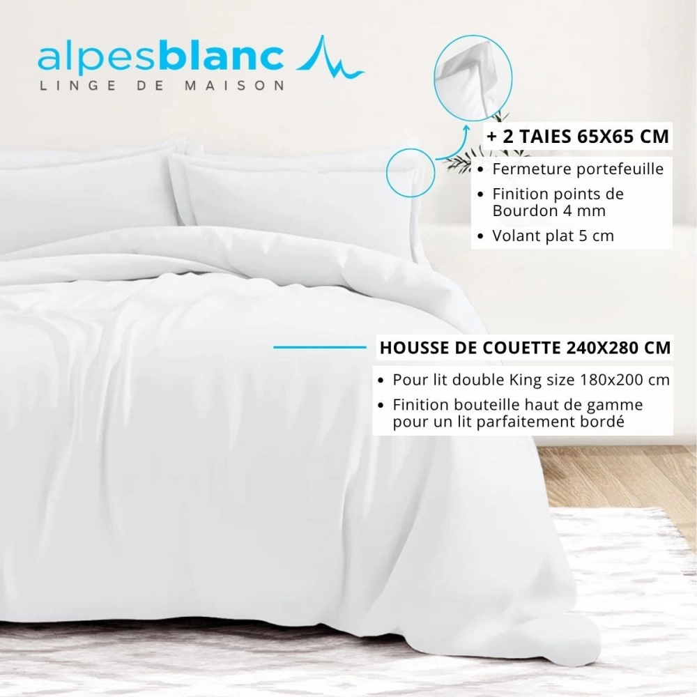 Housse de couette unie 100% percale de coton 80 fils + Taie(s) 65x65 cm – Fabriquée en Europe – Doux et respirant - Oeko-Tex®