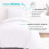 Infographie housse de couette blanche 100% percale  de coton 140x200 cm + 1 taie 65x65 cm pour lit de 90x190.