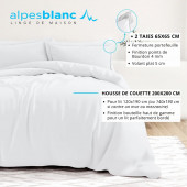 Infographie housse de couette unie 100% percale  de coton 200x200 cm + 2 taies 65x65 cm pour lit de 120x190.