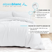 Infographie housse de couette unie 100% percale  de coton 220x240 cm + 2 taies 65x65 cm pour lit de 140x190.