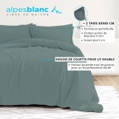 Housse de couette unie 100% percale de coton 80 fils + Taie(s) 65x65 cm – Fabriquée en Europe – Doux et respirant - Oeko-Tex®