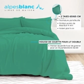 Housse de couette unie 100% percale de coton 80 fils + Taie(s) 65x65 cm – Fabriquée en Europe – Doux et respirant - Oeko-Tex®