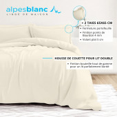 Infographie housse de couette naturel 100% percale  de coton + 2 taies 65x65 cm pour lit double