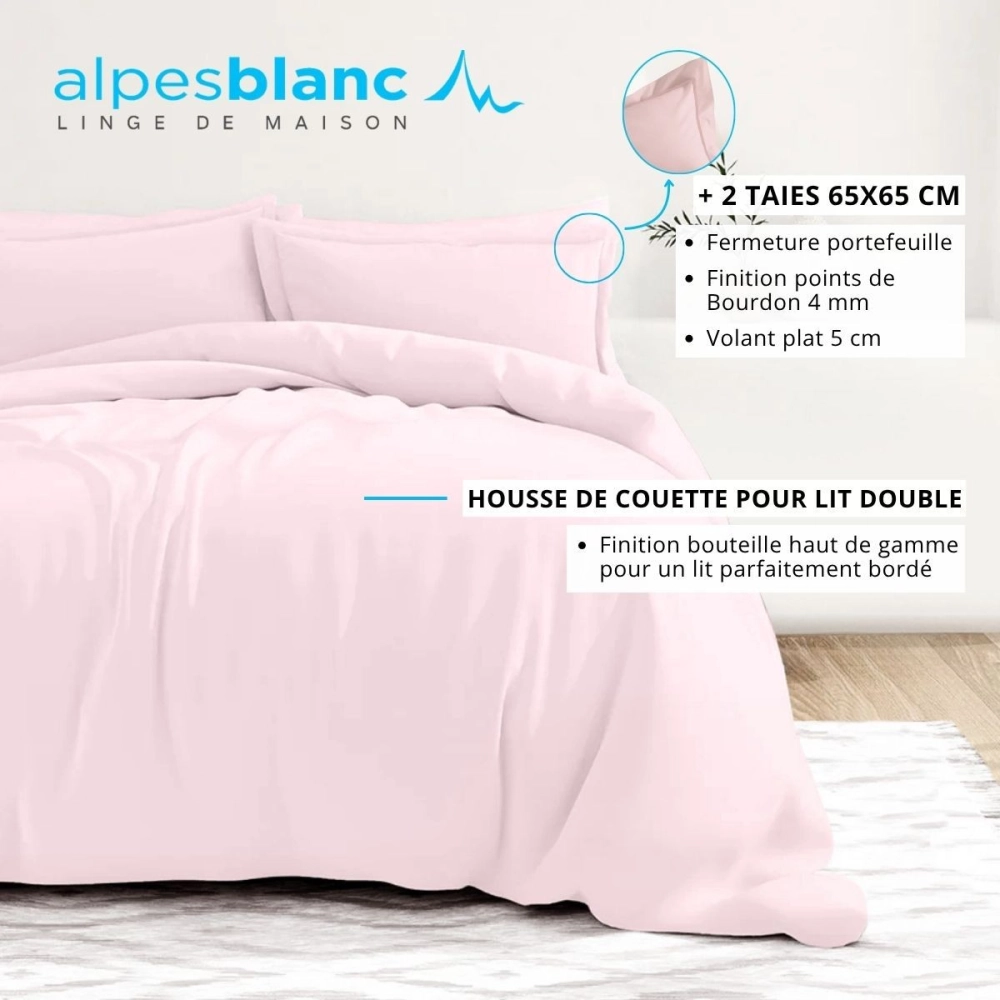 Housse de couette unie 100% percale de coton 80 fils + Taie(s) 65x65 cm – Fabriquée en Europe – Doux et respirant - Oeko-Tex®