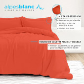 Infographie housse de couette terracotta 100% percale  de coton + 2 taies 65x65 cm pour lit double